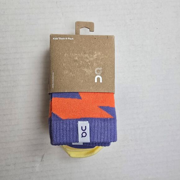 On Running Kids Crew Socks Size S/9.5-12.5/EU26-30 4pk Blueberry Flame - Picture 1 of 5